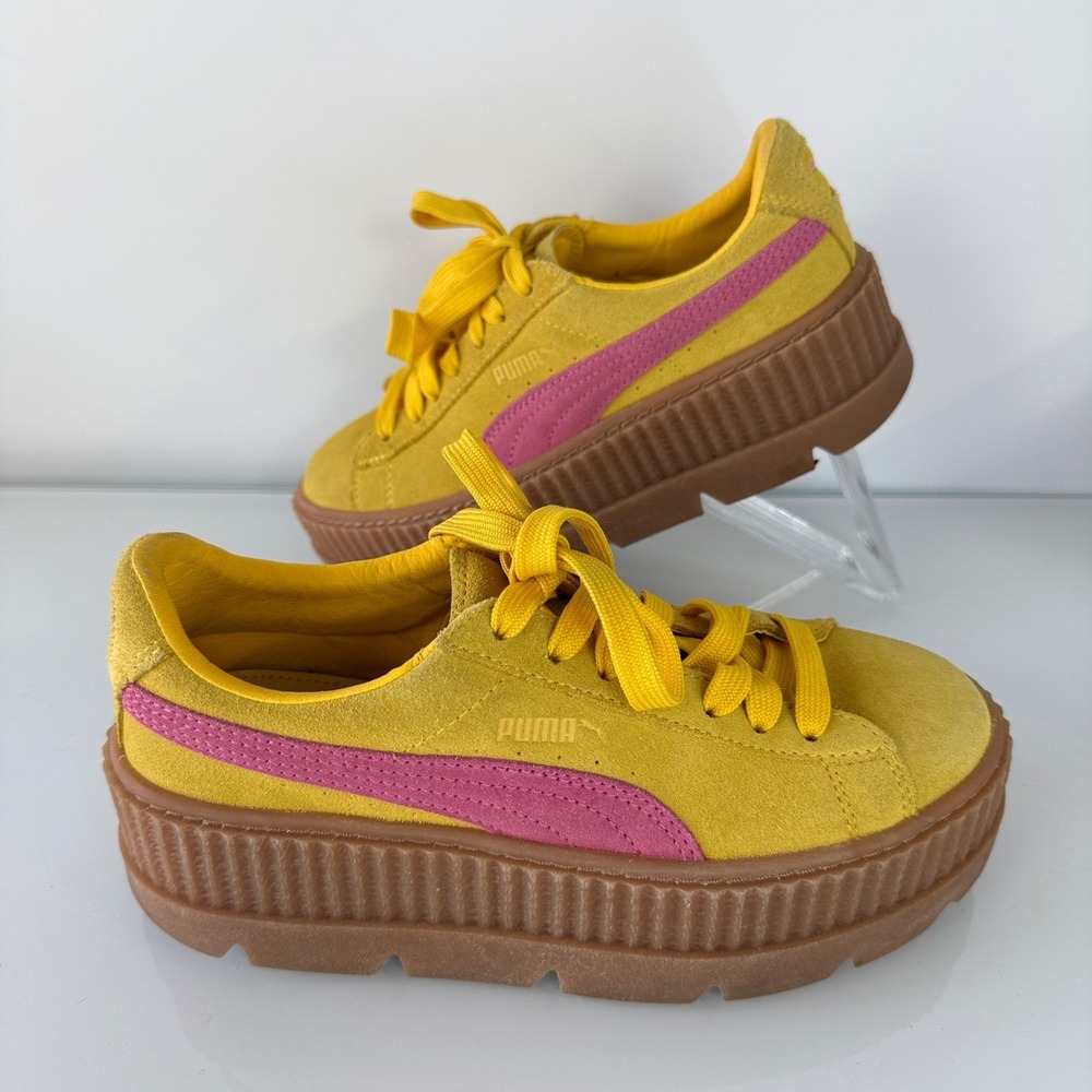 Puma X Fenty Cleated Creeper Suede Sneaker Womens 7.5 Lemon Yellow Pink Platform